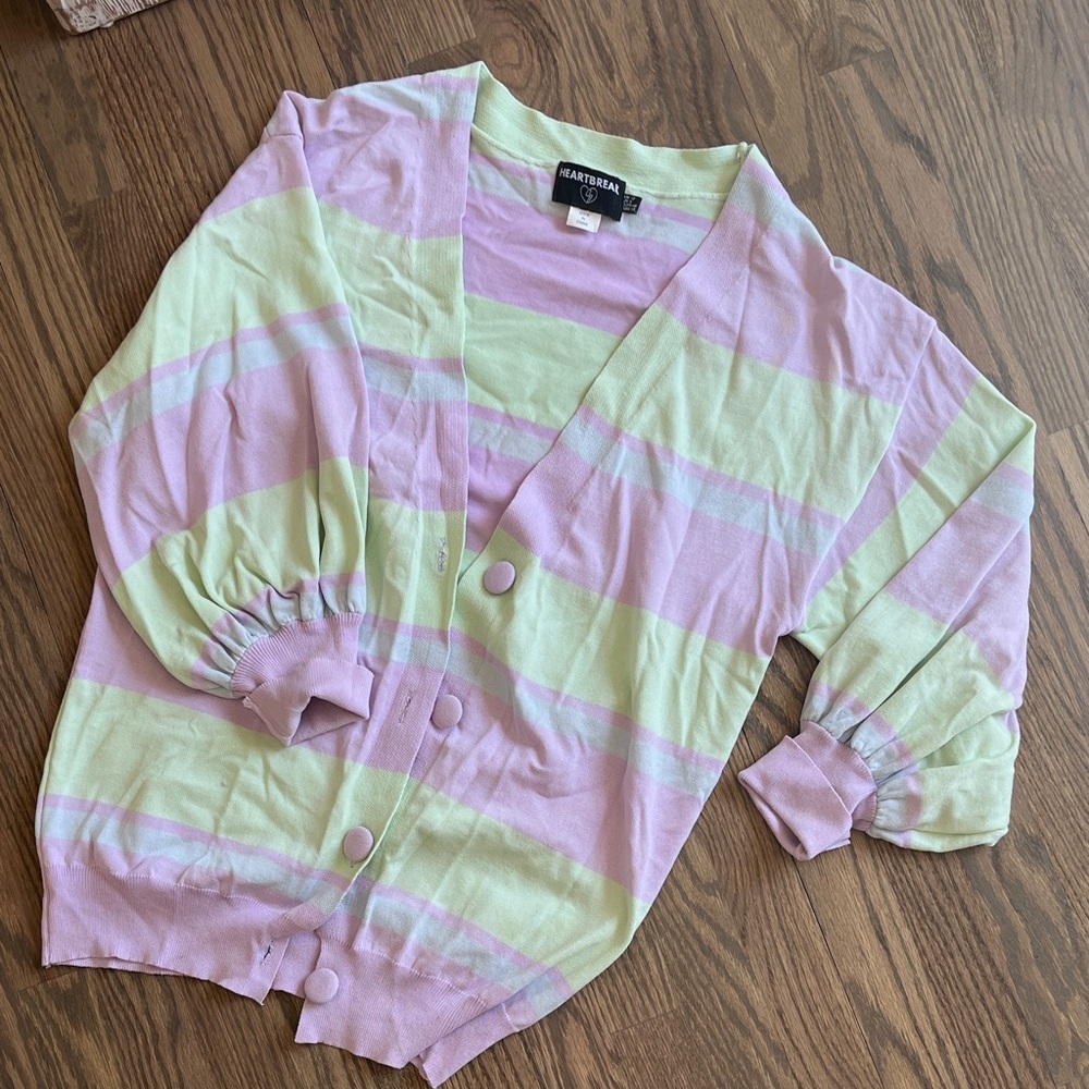 Earthbeat Pastel Striped Button Cardigan - Pink & Light Green